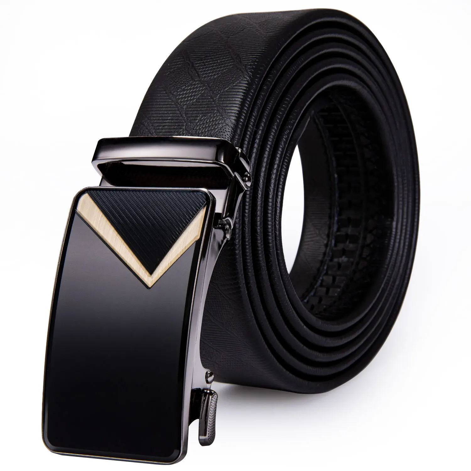 Мужской ремень из натуральной кожи Hi Tie черный деловой с автоматической пряжкой