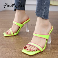 summer women sandals fashion square open toe color matching chain clear high heel lady pumps party shoes for women large size 41
