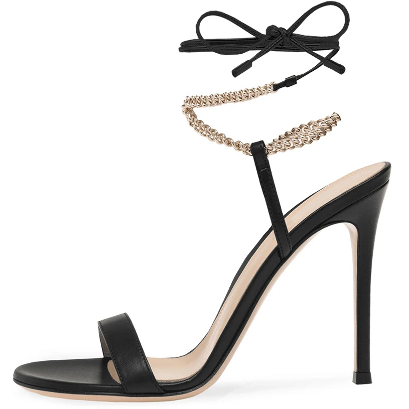 

Women Stiletto Thin High Heel Chain Lace-up Ankle Strap Sandal Sexy Evening Party Dress Shoe Fashion Ball Lady Sandal 11-CHC-12