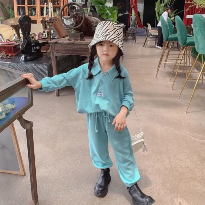 

2021 New Girls' Sports Suit Autumn and Winter Clothing Casual Children Baby Fashionable Jacket Two-Piece Pants