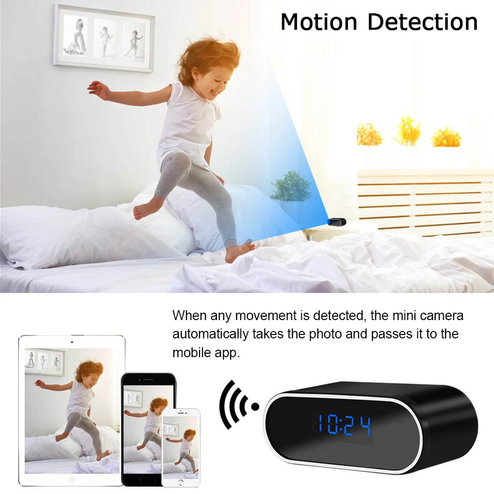 Миниатюрная беспроводная скрытая камера 1080P HD Wi-Fi ИК ночное видение IP-будильник