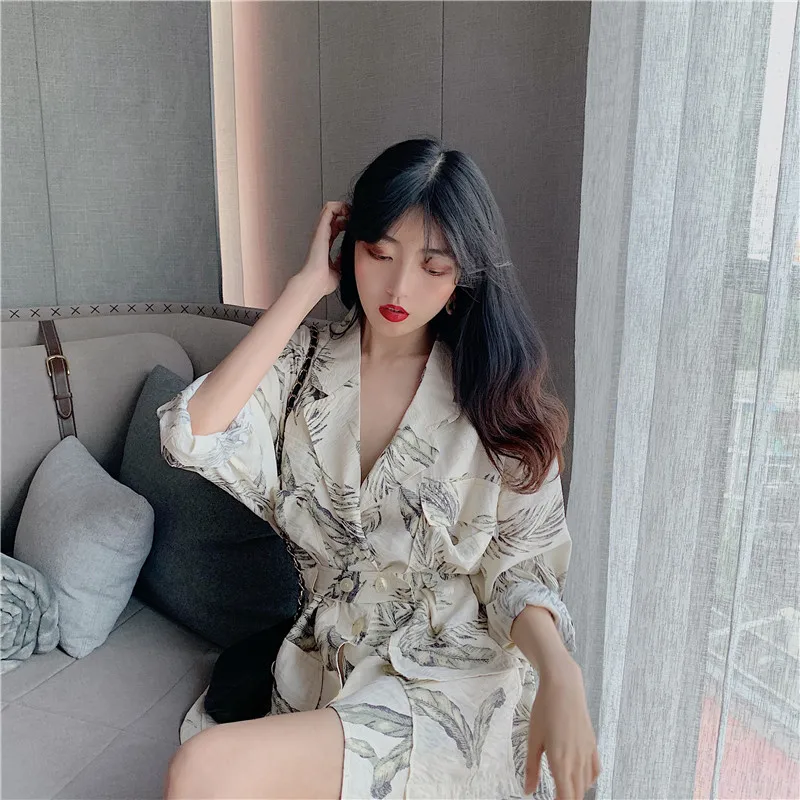 RUGOD New Women Thin Blazers Cotton And Linen Pockets Casual Coat Stylish Print Oversize Tunic Blazer Buttons Temperament