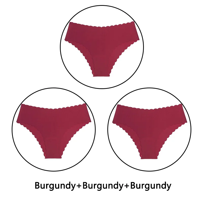 Burgundy X 3 3 шт./партия, сексуальные трусики с оборками женский сексуальный бесшовный трусики с низкой посадкой, однотонное мягкое нижнее белье, женские Ультра тонкие трусики, нижнее белье - Цвет: Burgundy X 3