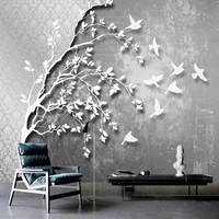 custom tree with black white flying birds poster living room tv background wall mural wallpaper for bedroom walls papel de pare
