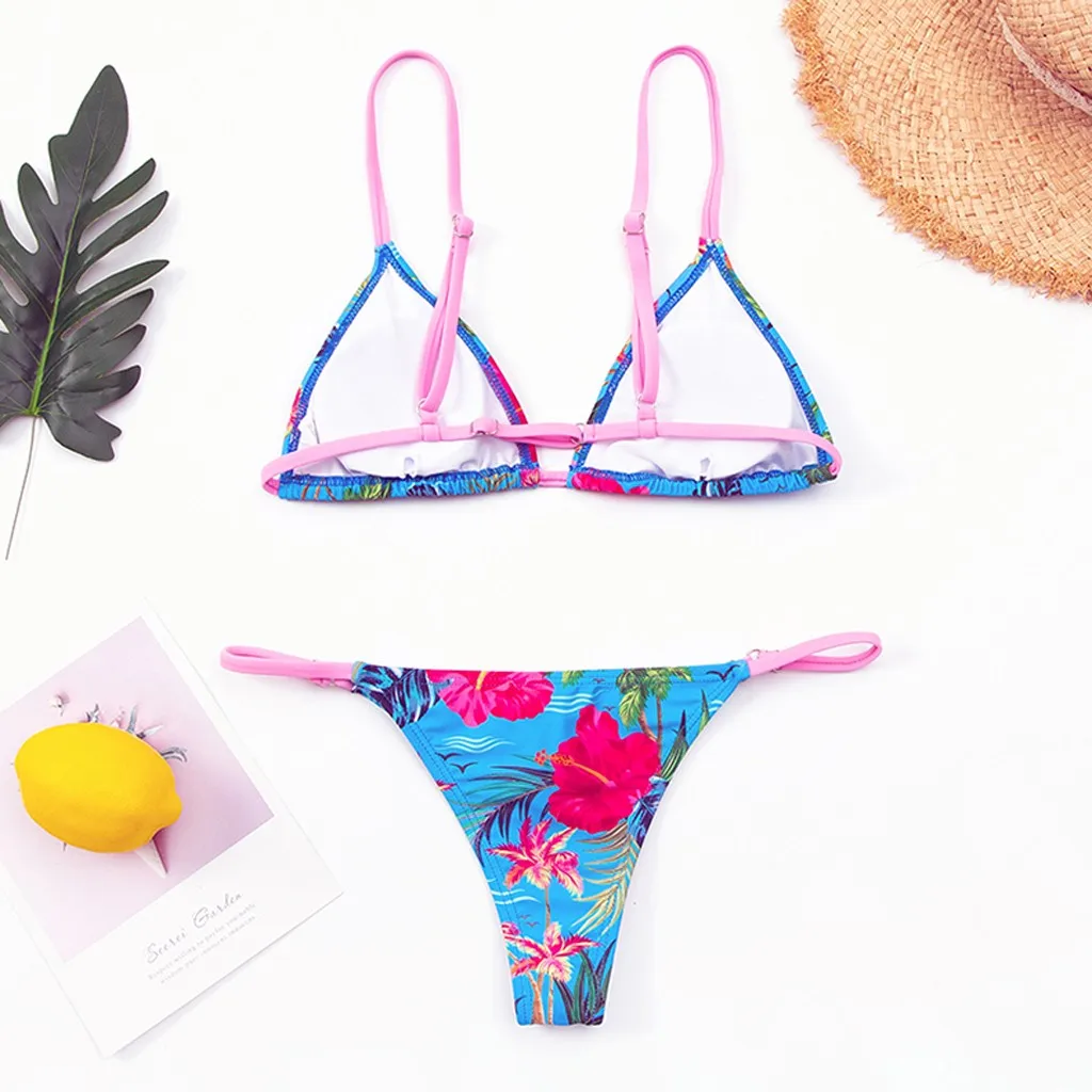 womens bikini Sexy Two-Piece Flowers Print Bandage Bikini Set Swimwear Beachsuit swimsuit biquini maillot de bain femme#B40 | Женская
