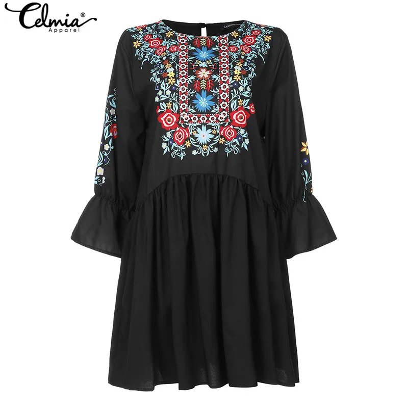 Женское мини-платье с рукавами-фонариками S-5XL Celmia 2021 летние пляжные вечерние платья повседневного стиля с роскошным богемным цветочным принтом и складками Robe Femme.