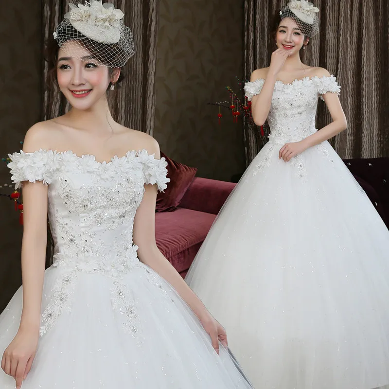 

Bride wedding dress 2021 new shoulder Korean flowers slim studio wedding yarn.