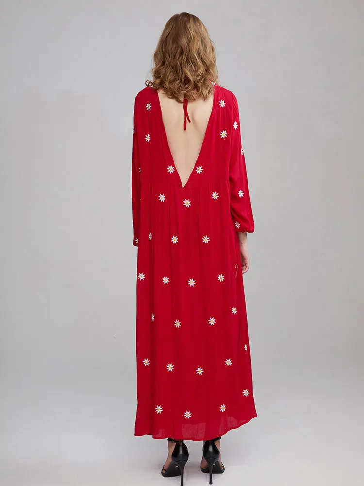 

Summer new Bohemian holiday island beach dress han version loose large - size dress long - style embroidered dress