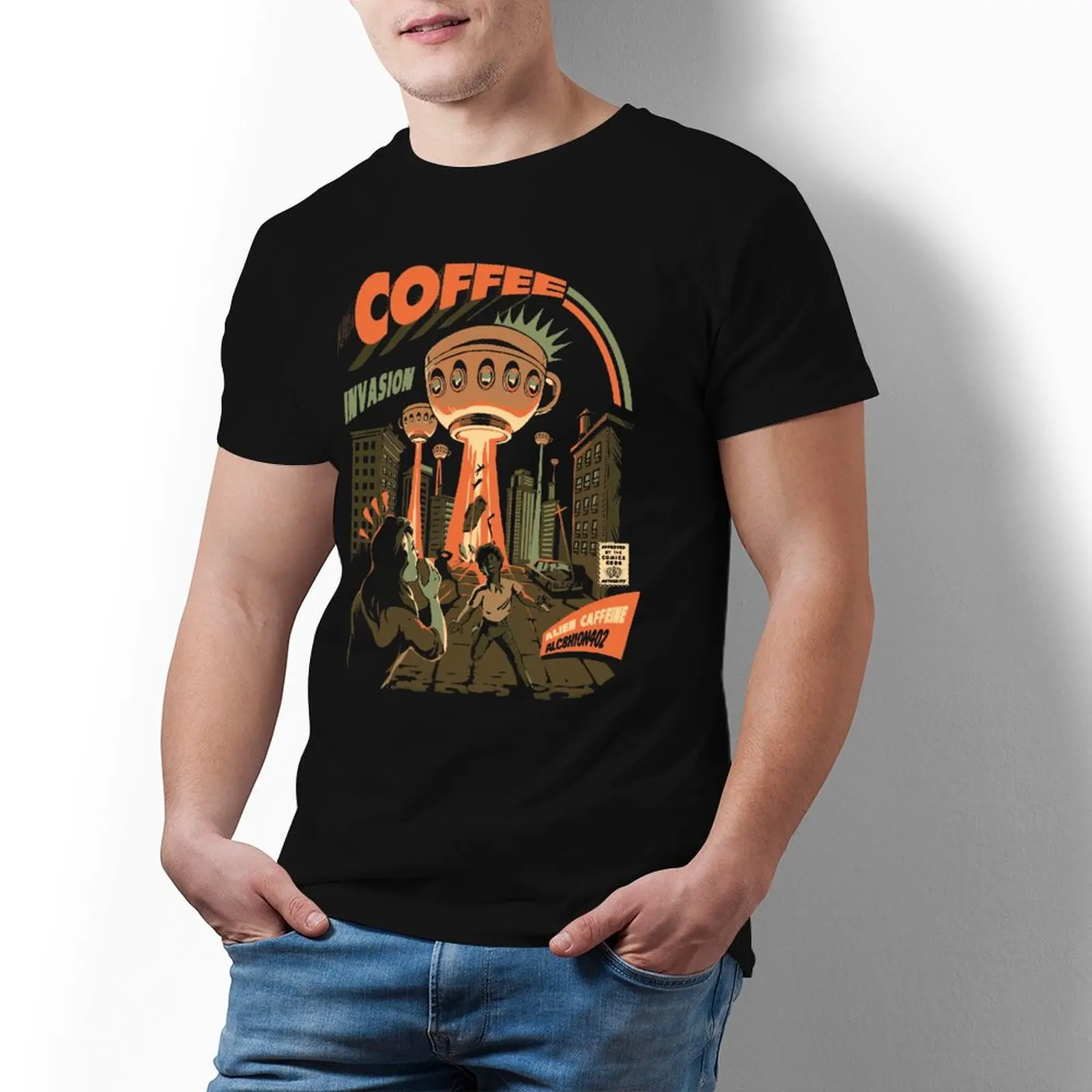 

Мужская футболка с принтом кофеина, Повседневная футболка из 100 хлопка, Классическая футболка с коротким рукавом, 3xl