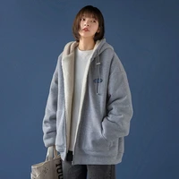 lamb cashmere coat womens winter plush thickened 2021 new korean student hooded cardigan sweater sweatshirt women