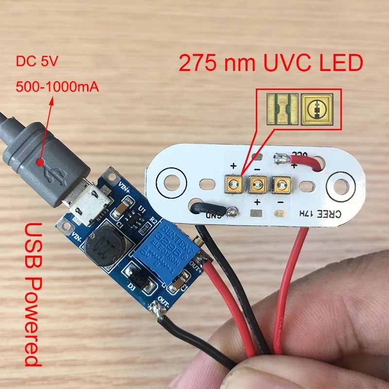 USB модуль питания для 275nm UVC лампы 8 мм фонарик печатная плата УФ дезинфекционное