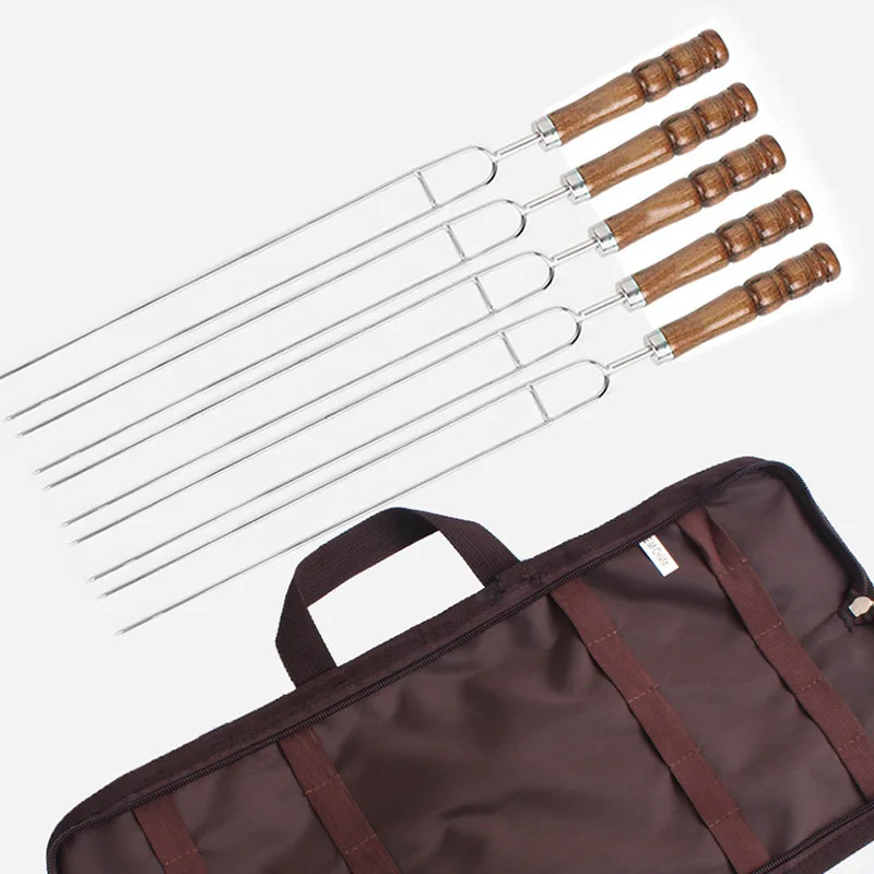 

Outdoor BBQ Tools Stainless Steel Portable Outdoor Barbecue Tool Wooden Handle Barbecue Fork Meat Fork Wooden Handle BBQ Fork