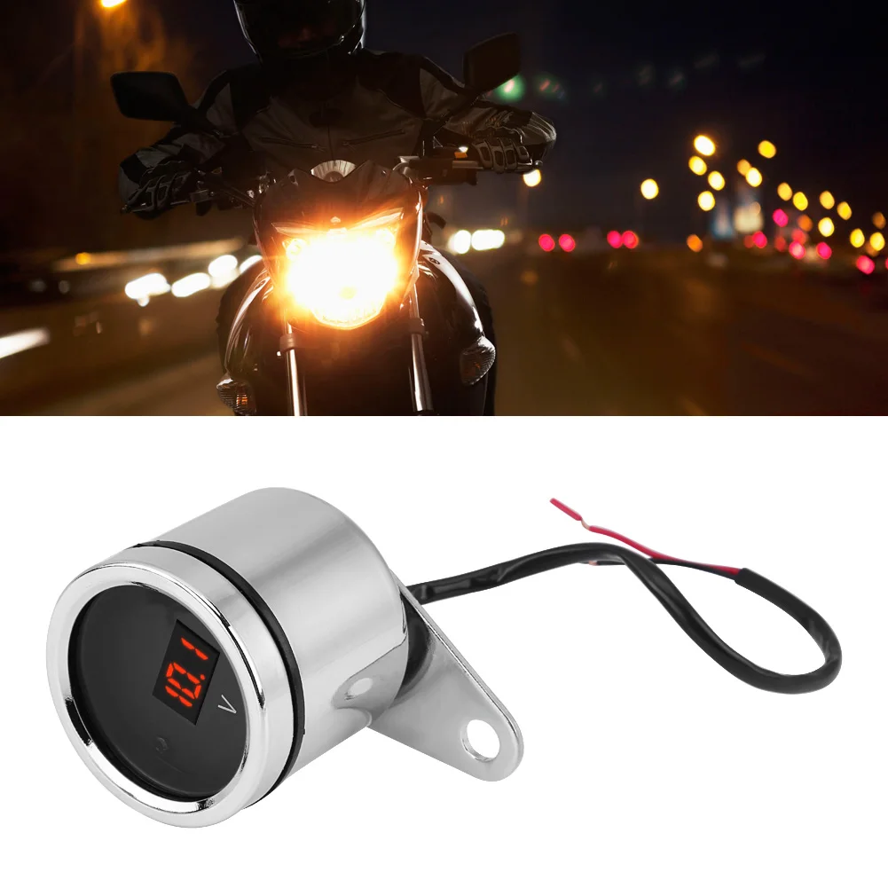 12V LED Light Digital Voltmeter Voltage Meter Gauge Chrome Plating Waterproof Universal for most motorcycle motorbike scooter | Автомобили