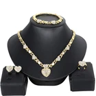 Оптовая продажа, африканские дубайские золотые свадебные ювелирные наборы XO для женщин, браслет, серьги, свадебные наборы из ожерелья в форме сердца с кристаллами