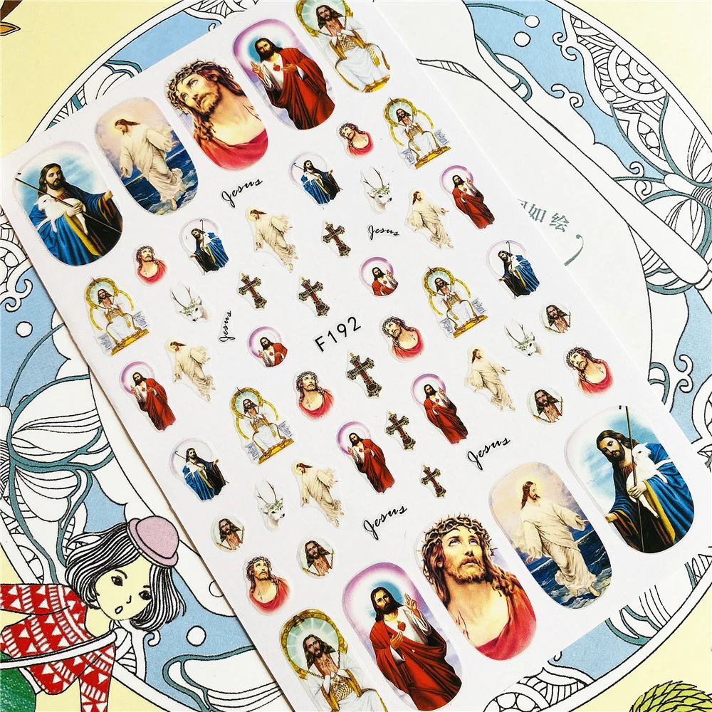 

F-192 F-193 F-424 Jesus Christ cross 3D Back glue Nail Art Stickers Decals Sliders Nail ornament decoration