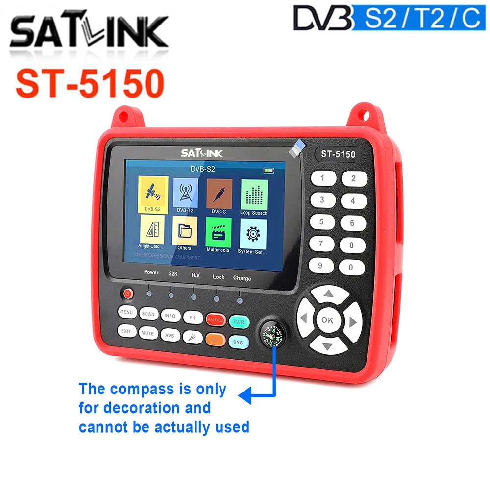 

Satlink ST-5150 Original Satellite Finder Sat DVB-S2 DVB-T2 DVB-C HD Combo Meter H.265 HEVC MPEG-4 QPSK 8PSK 16APSK 4.3 inch TFT