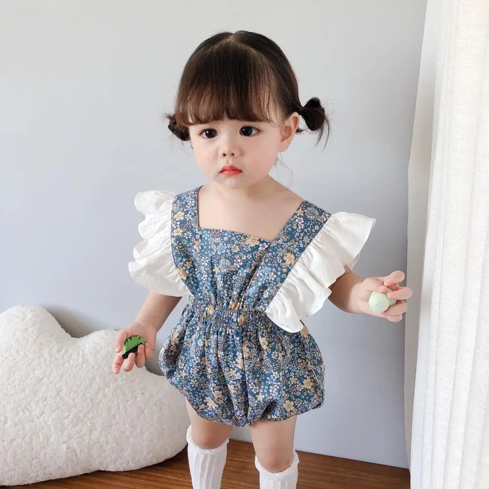 Комбинезон для новорожденных девочек с оборками и цветочным рисунком маленьких