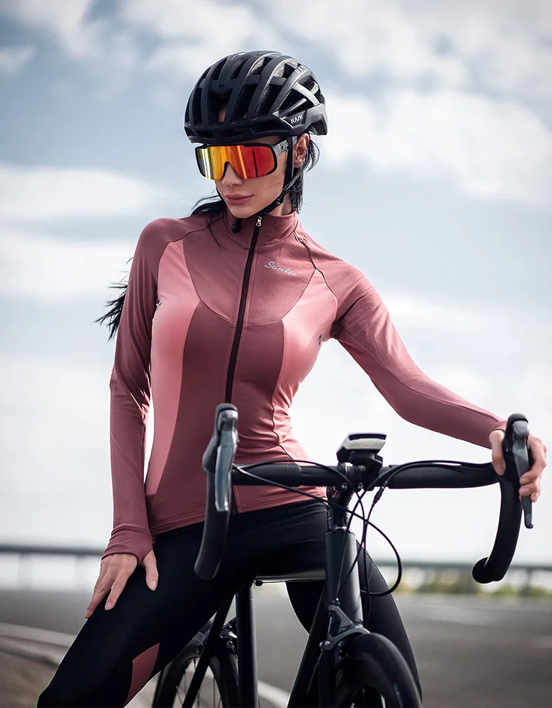 Santic Велоспорт Джерси осень зима флис тепловой с длинным рукавом MTB дорожный велосипед Джерси для женщин велосипедный Джерси Одежда для велоспорта