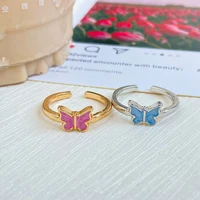 creative butterfly enamel rings ins retro opening adjustable finger rings female simple design joint jewelry for women