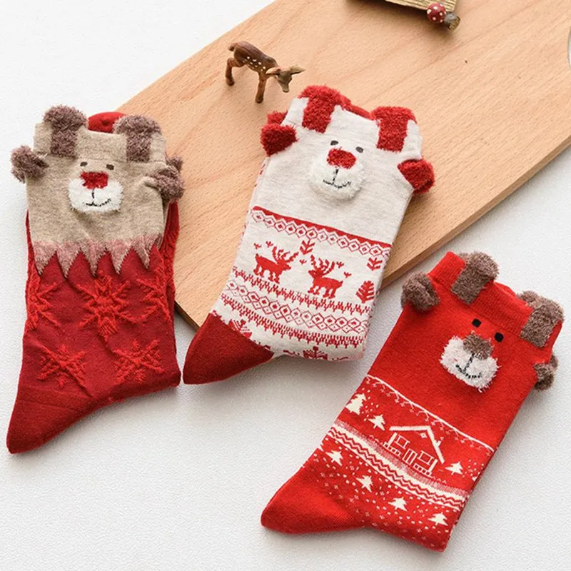 Женские носки с объемным мультяшным снеговиком теплые дезодорант от пота