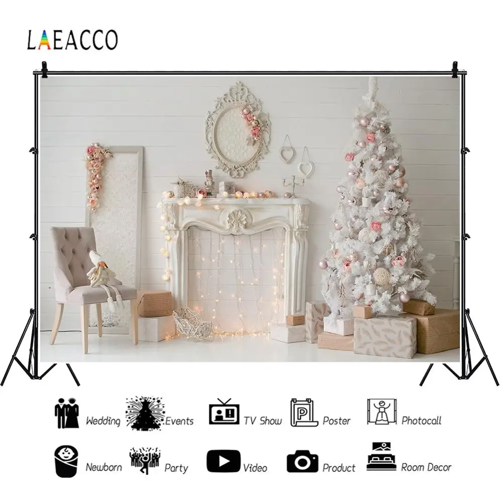 Рождественские фоны Laeacco белая деревянная доска камин Рождественская елка