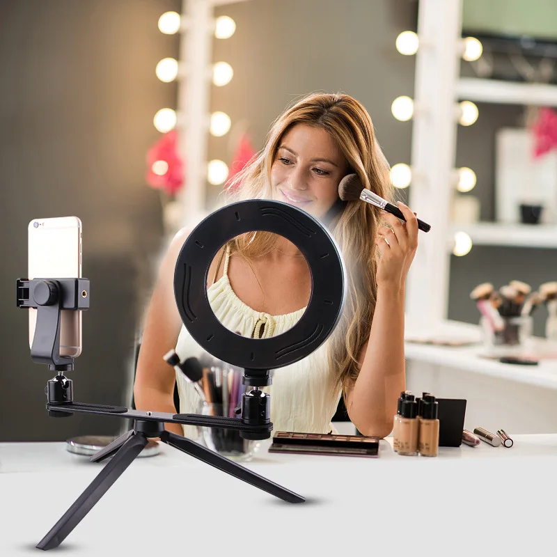 Led Selfie Ring Light with Desktop Tripod Mobile Phone Clip Beauty Fill Circle Photography Video Continuous Lighting Set | Электроника