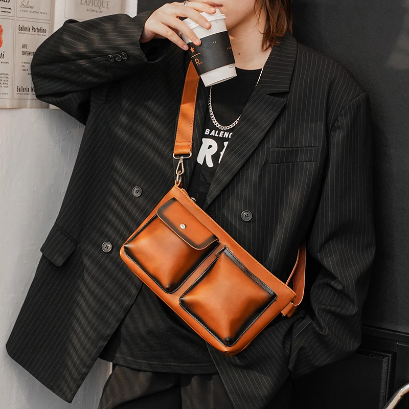 

Новинка 2021, кожаная мужская сумка-мессенджер Crazy Horse на одно плечо, повседневная мужская дорожная сумка через плечо в стиле ретро, карманная ...