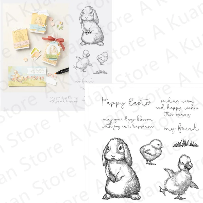 

Easter Friends Rabbit Duck Metal Cutting Dies And Clear Stamps For DIY Crafts Stencils Maker Photo Album Template Handmade New