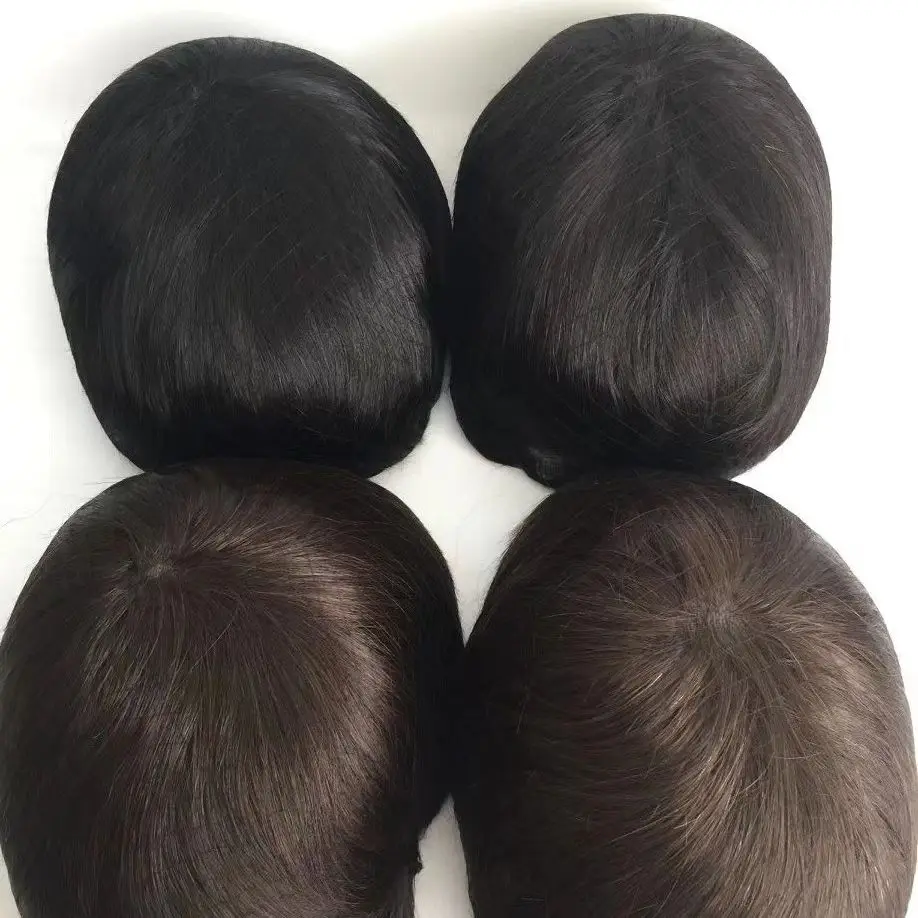 Wholesale Toupee For Men 100% Indian Real Human Hair  Mono with NPU Replacement System 4 Colors Cost-effective Wigs