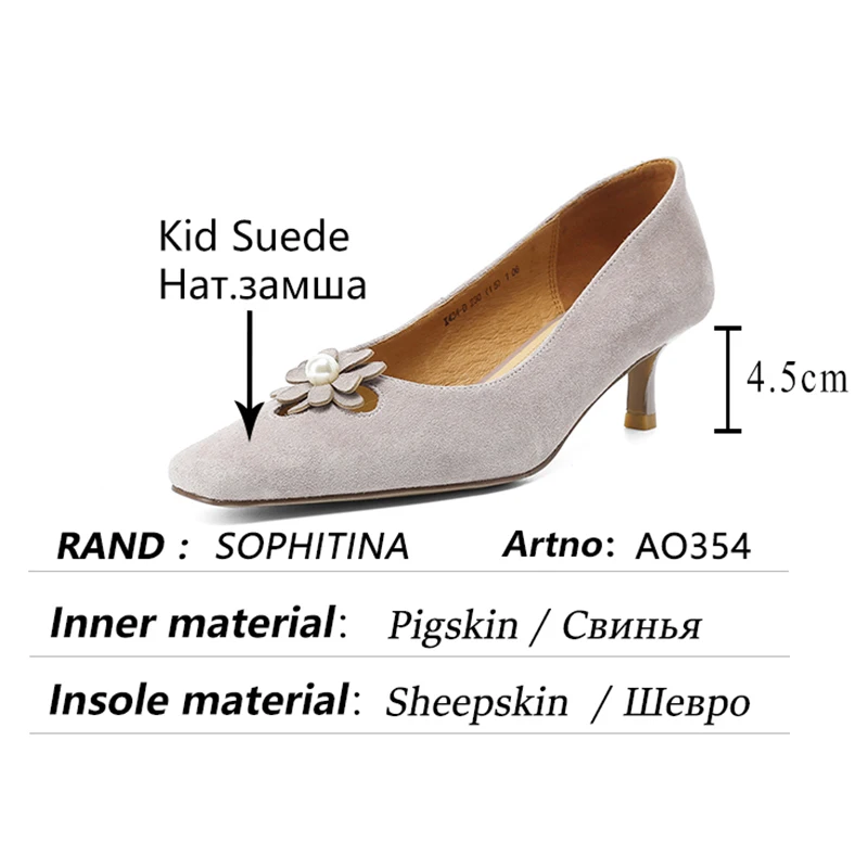 

SOPHITINA Women Shoes Leisure Pearl Flower Premium Leather Handmade Shoes Thin Heels All-Match Elegant Office Lady Pumps AO354