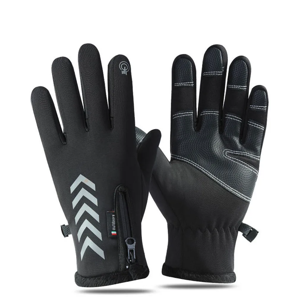 

Winter Men Gloves Night Reflective Strip Touchscreen Waterproof Anti-slip Gloves For Cycling Skiing Windproof Fluff Warm Gloves