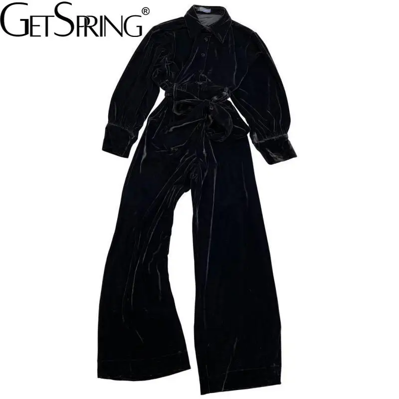 

Getspring женский комбинезон, бандажный черный синий велюровый комбинезон, зимние винтажные модные длинные Комбинезоны, женские комбинезоны, м...