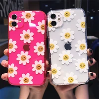 fluorescent color flowers daisy smile phone case for iphone 13 pro max 12 mini 11 x xs xr 7 8 plus clear soft shockproof cover