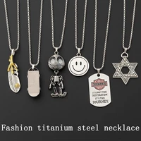 2 pieces of fashion necklace titanium steel european and american pendant shiny pendant chain gift hip hop jewelry accessories
