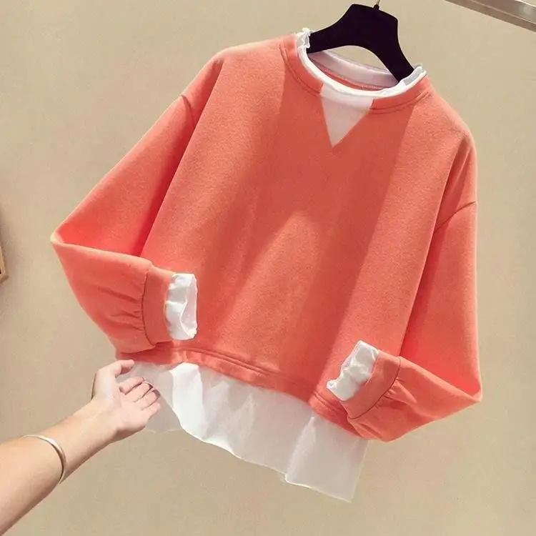 

Fashion fake two-piece sweater 2021 new clothes female students tide ins spring and autumn loose