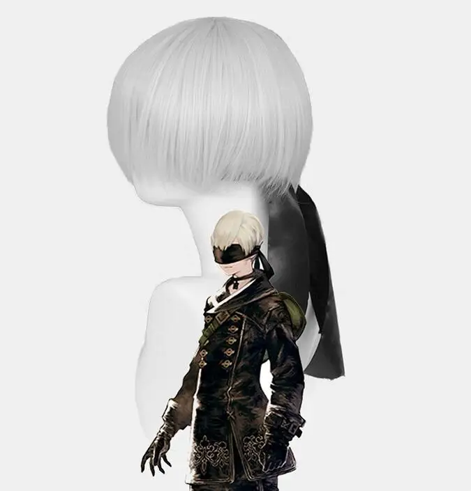 NieR: Automata косплей платье 9S Униформа полный набор с оружием+ парик+ обувь для мужчин Хэллоуин партии Косплей Костюм - Цвет: wig