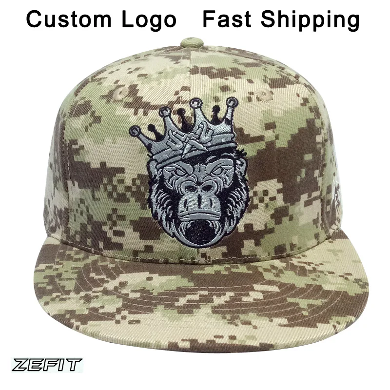 Baseball Customized Army Camo 3D Text Fitted Full Close Hip Hop Team Tennis Golf Snap Back Trucker Cap Custom Snapback Hat