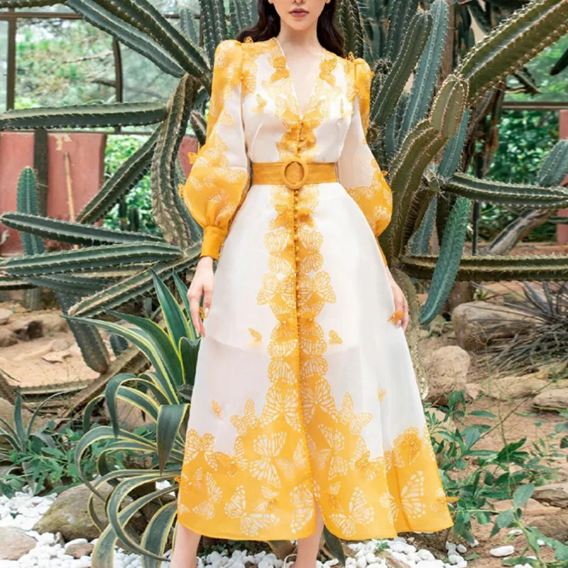 

Женское платье с V-образным вырезом, длинным рукавом и высокой талией, элегантное платье миди, осень 2020, Z043