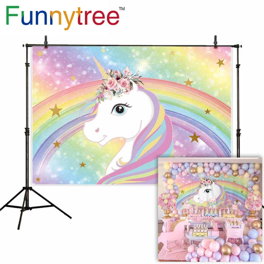 Funnytree Единорог фон для фотосъемки с радугой детская 1st дня рождения вечерние