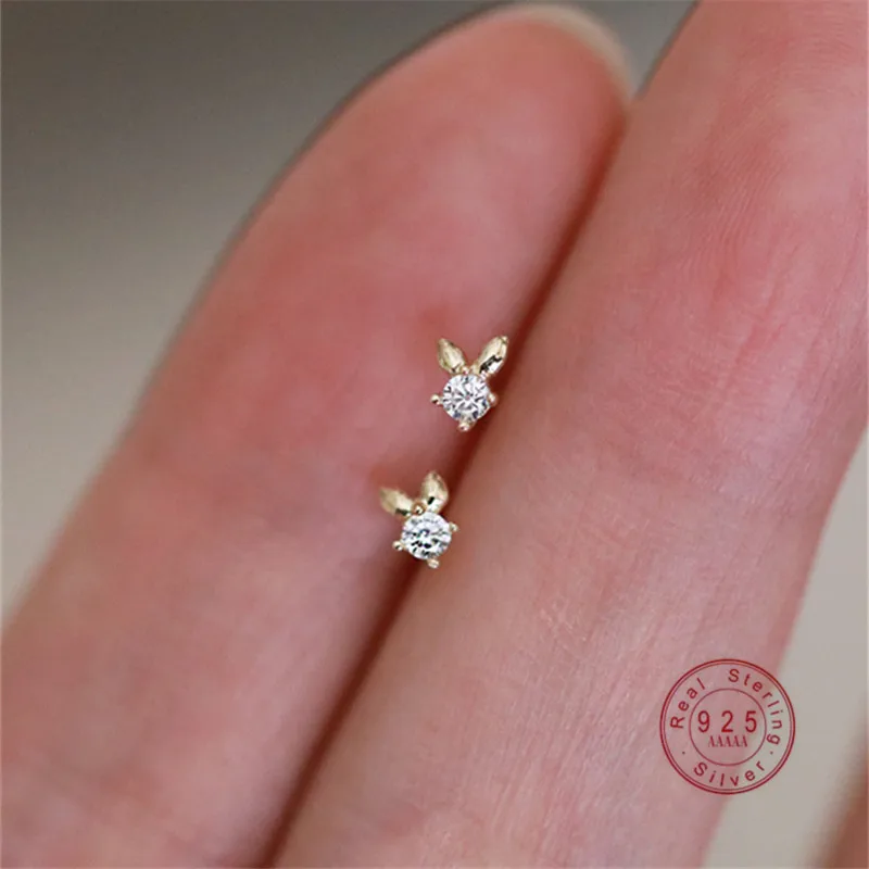 

HI MAN Korea Exquisite Inlaid Zircon Mini Rabbit S925 Sterling Silver Stud Earrings Women Small Cute Student Jewelry