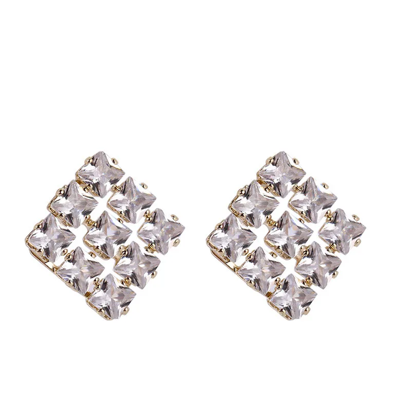 

Luxury Gold Color Cubic Zirconia Square Geometric Stud Earrings For Women Wedding Brides Clip On Jewelry Oorbellen Pendientes