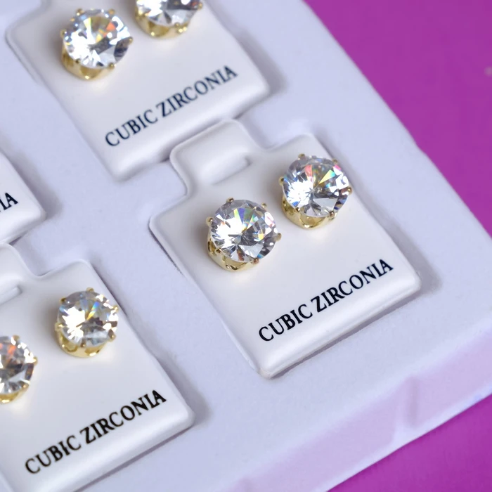 Пусеты в коробочке 36 пар &quotШарик&quot кристаллики цвет белый золоте | Украшения и