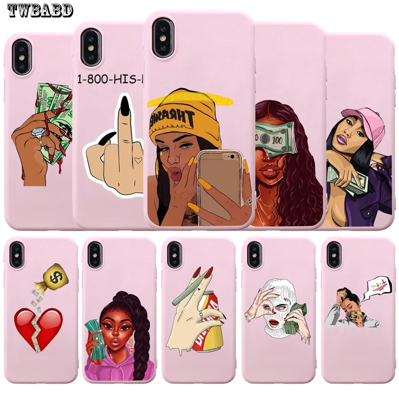 Модный чехол для телефона с коричневыми волосами iPhone 8 мягкий розовый