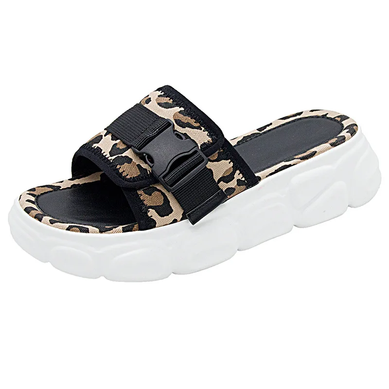 

House Slippers Platform Shoes Slides Med Flat Leopard Soft Summer Cotton Fabric leopard Basic Casual Leisure Shoes House Slipper
