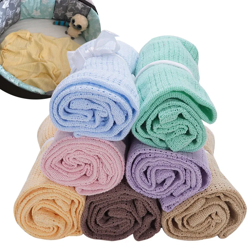 Детское Хлопковое одеяло для коляски новорожденных фотосъемки однотонное