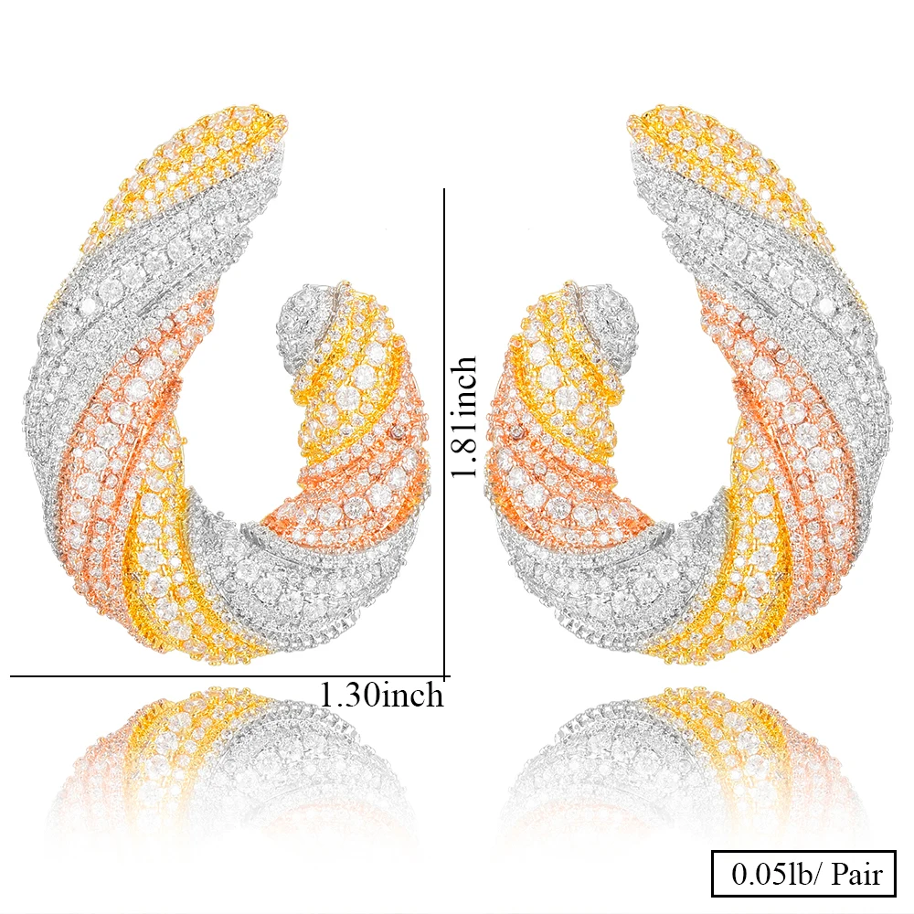 

missvikki DUBAI Style 3 stones Big Pendant Earrings For Women Bridal Wedding AAA Cubic Zirconia Shiny Fine Daily Accessories