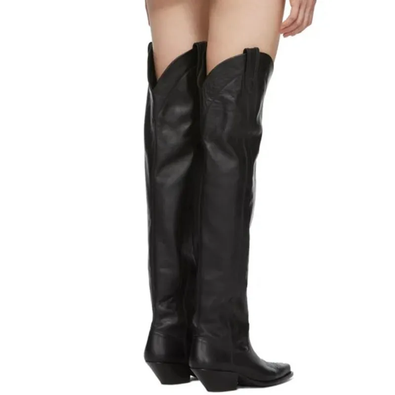 Siila rulers runway black pointed toe thigh high boots woman Knight boots over the knee boots flat winter long boots woman