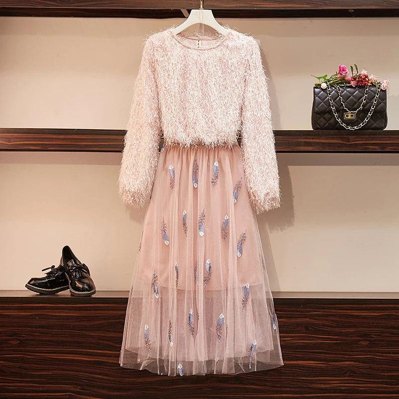 Большой размер женское раннее осеннее платье 2019 новый тонкий костюм слегка