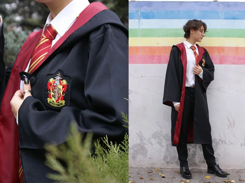 Костюм из Поттера, одежда, галстук, шарф, палочка, очки, шляпа Ravenclaw Gryffindor Hufflepuff Slytherin Potter, косплей, халат, плащ E2103AD