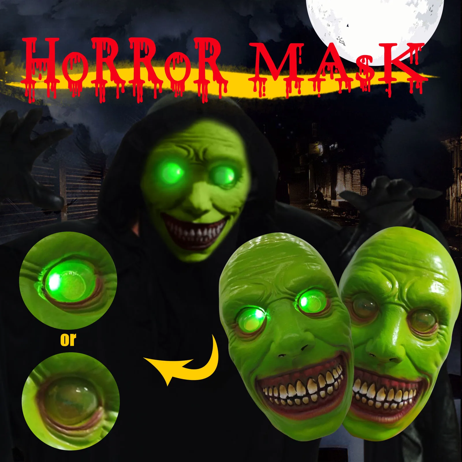 

Creepy Halloween Face Mask Smiling Demons The Evil Cosplay Props Headgear Funny Bald Bloody Scar Horror 3D Realistic Human Masks